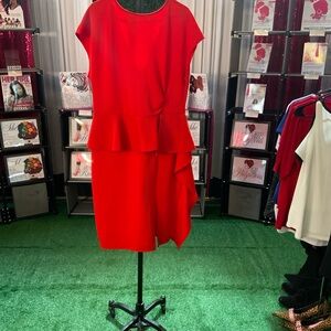 Red Peplum Ruffle Dress - Women